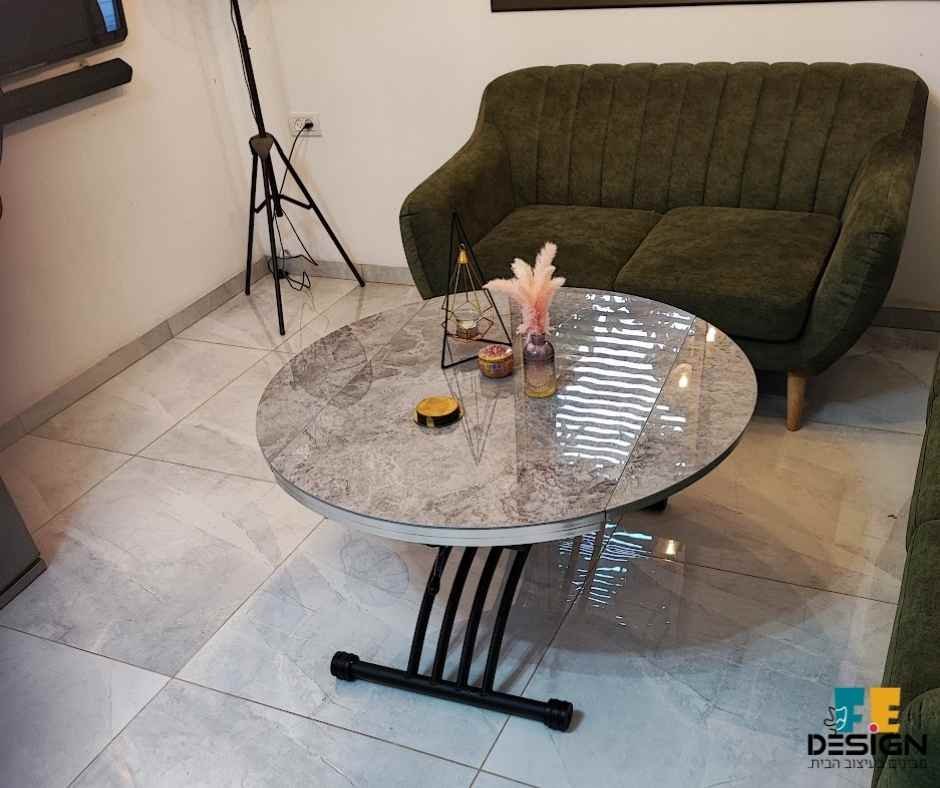 שולחן סלון מתרומם שולחן טרנספורמר שולחנות סלון מעוצבים n5 זכוכית אפור גרניט