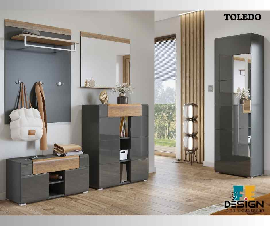 ארון כניסה TOLEDO אפור יחידות כניסה תוצרת אירופה מבית F.E-DESIGN