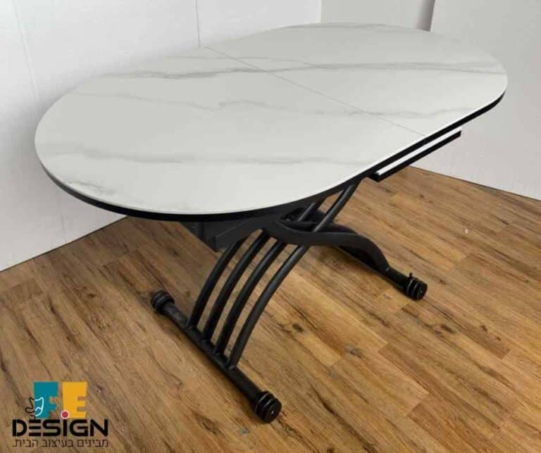 שולחן טרנספורמר אובלי N-19 דמוי שיש לבן